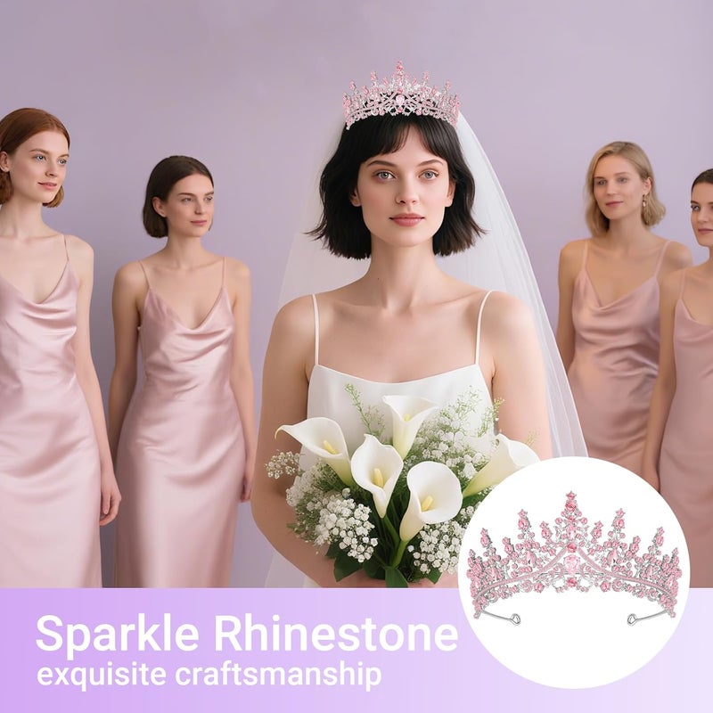 Queenship Tiara Crown for Women, Queen Tiara for Birthday Prom Bridal Party Custome Pink - Image 5